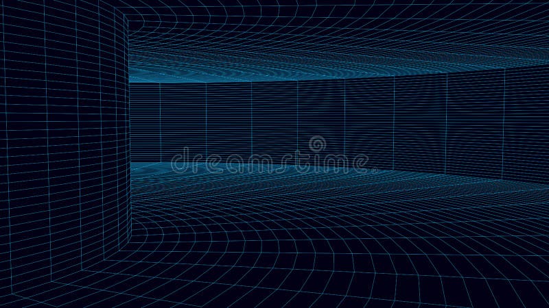 Vortex. Vector perspective curved grid. Wireframe abstract tunnel. 3D vector wormhole with a mesh structure vector illustration