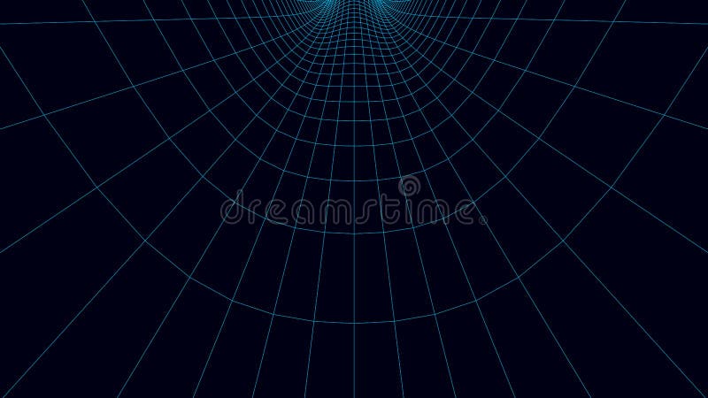 Vortex. Vector perspective curved grid. Wireframe abstract tunnel. 3D vector wormhole with a mesh structure royalty free illustration
