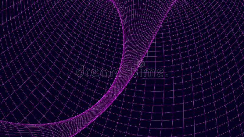 Vortex. Vector perspective curved grid. Wireframe abstract tunnel. 3D vector wormhole with a mesh structure