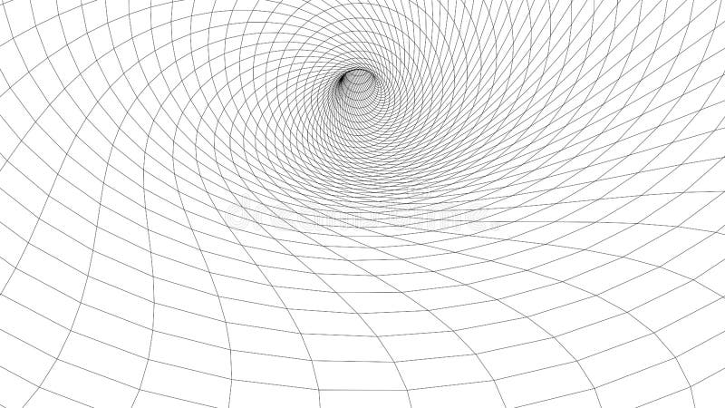 Vortex. Vector perspective curved grid. Wireframe abstract tunnel. 3D vector wormhole with a mesh structure stock illustration