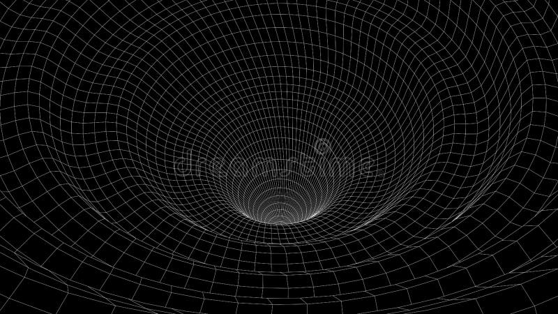 Vortex. Vector perspective curved grid. Wireframe abstract tunnel. 3D vector wormhole with a mesh structure vector illustration
