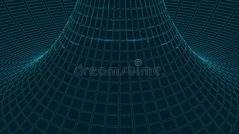 Vortex. Vector perspective curved grid. Wireframe abstract tunnel. 3D vector wormhole with a mesh structure royalty free illustration