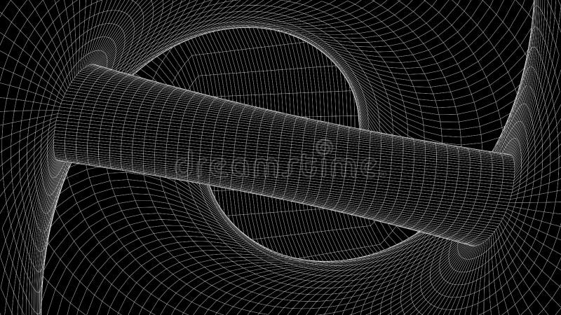 Vortex. Vector perspective curved grid. Wireframe abstract tunnel. 3D vector wormhole with a mesh structure vector illustration