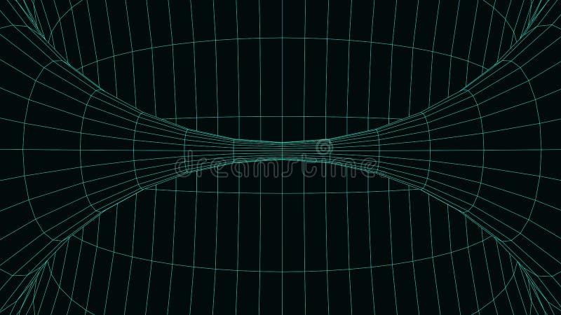 Vortex. Vector perspective curved grid. Wireframe abstract tunnel. 3D vector wormhole with a mesh structure stock illustration