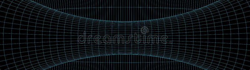 Vortex. Vector perspective curved grid. Wireframe abstract tunnel. 3D wormhole with a mesh structure royalty free illustration.