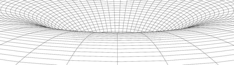 Vortex. Vector perspective curved grid. Wireframe abstract tunnel. 3D vector wormhole with a mesh structure royalty free illustration