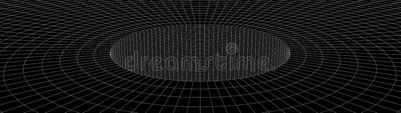 Vortex. Vector perspective curved grid. Wireframe abstract tunnel. 3D vector wormhole with a mesh structure stock illustration
