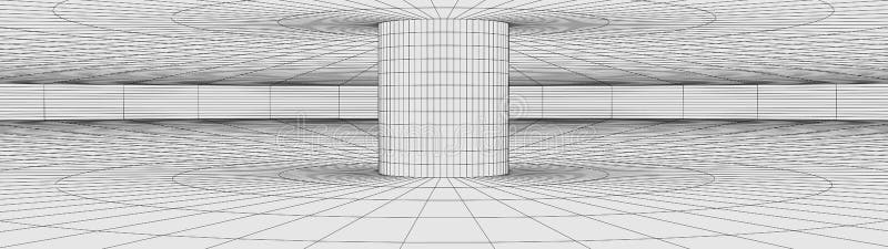 Vortex. Vector perspective curved grid. Wireframe abstract tunnel. 3D vector wormhole with a mesh structure stock illustration