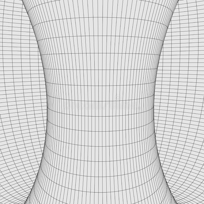 Vortex. Vector perspective curved grid. Wireframe abstract tunnel. 3D vector wormhole with a mesh structure vector illustration