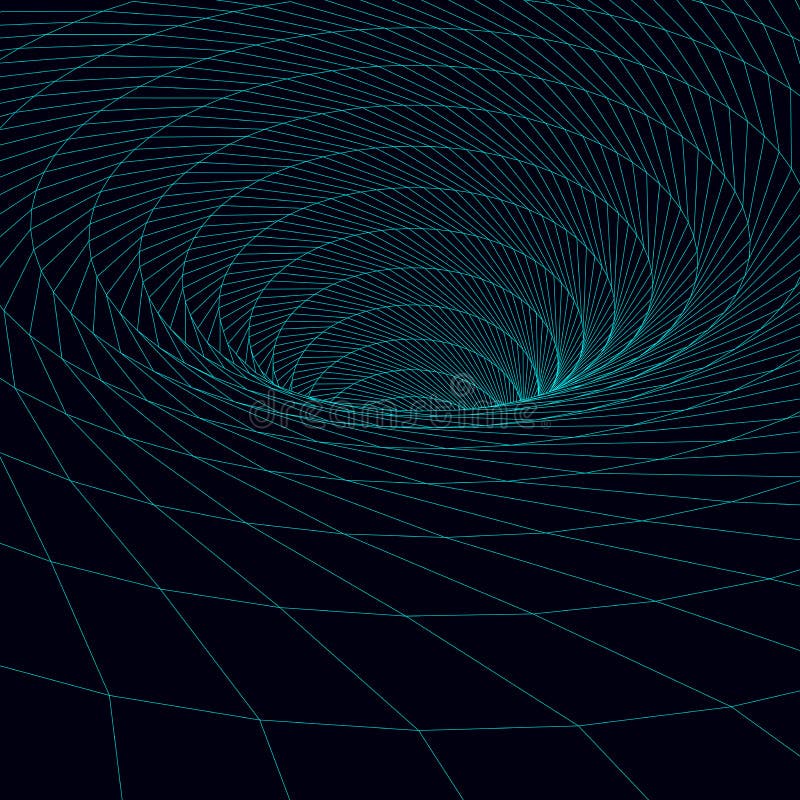 Vortex. Vector perspective curved grid. Wireframe abstract tunnel. 3D vector wormhole with a mesh structure royalty free illustration