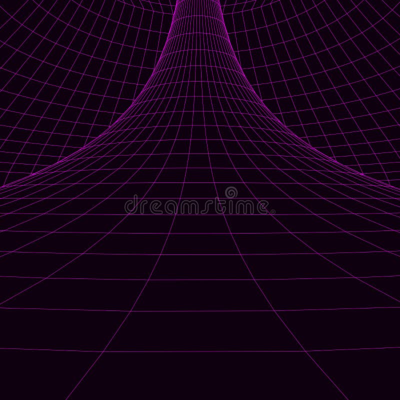Vortex. Vector perspective curved grid. Wireframe abstract tunnel. 3D vector wormhole with a mesh structure stock illustration