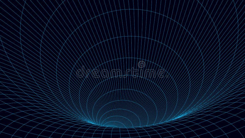 Vortex. Vector perspective curved grid. Wireframe abstract tunnel. 3D vector wormhole with a mesh structure royalty free illustration