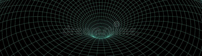Vortex. Vector perspective curved grid. Wireframe abstract tunnel. 3D vector wormhole with a mesh structure royalty free illustration