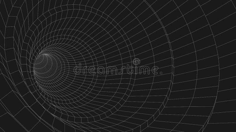 Vortex. Vector perspective grid. Wireframe abstract tunnel. 3D vector wormhole with a mesh structure royalty free illustration