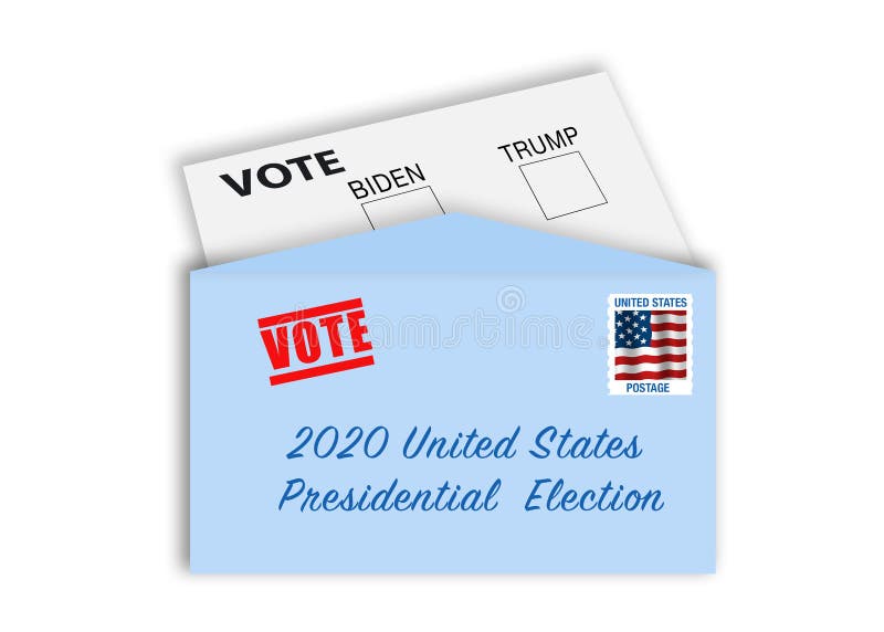 Votação por envelope do conceito de carta com endereço de carimbo e cartão de voto com caixas de seleção de candidatos licitados e