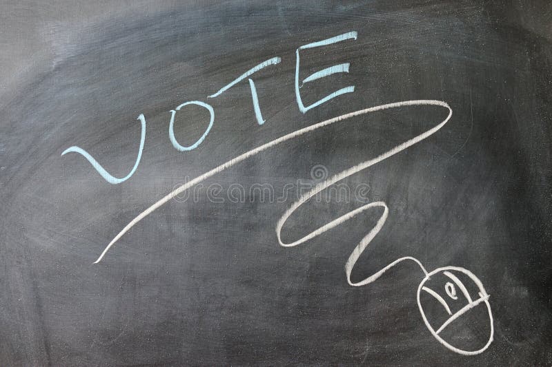 Vote and mouse symbol drawn on the blackboard. Board survey stock images, royalty-free photos and pictures
