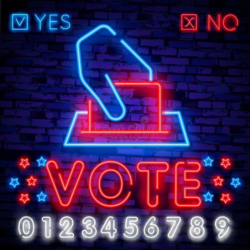 Vote neon sign . Election Design template neon sign, light banner, neon signboard, nightly bright advertising, light stock illustration Vote neon sign . Election Design template neon sign, light banner, neon signboard, nightly bright advertising, light stock illustration