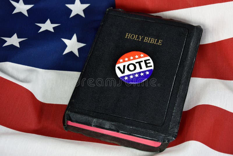 Vote pin on Holy Bible