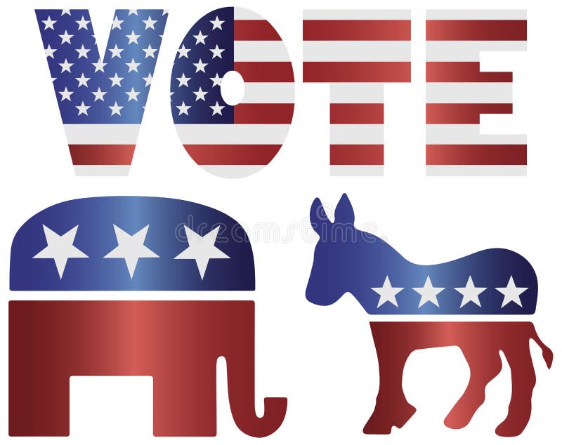 Vote Republican Elephant and Democrat Donkey stock illustration