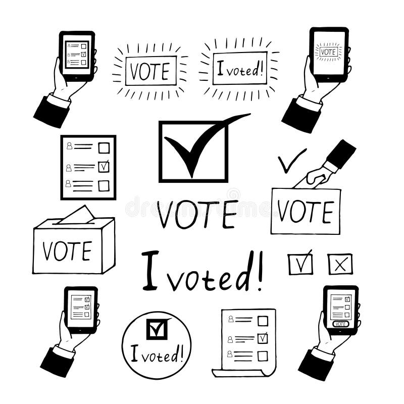 Ballot Paper into the Box and Lettering Vote Sketch Icon, Sticker, Poster,  Hand Drawn Vector Doodle, Minimalism, Monochrome. Stock Illustration -  Illustration of envelope, politics: 197773666