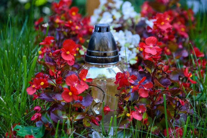 Votive Candles, Memorial Candles Light on Grave Stock Photo Image of