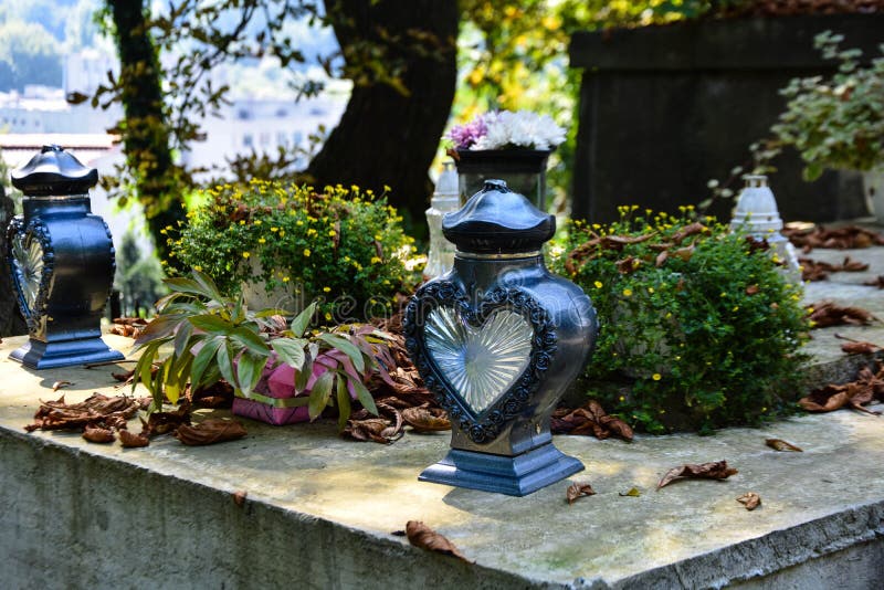 Votive Candles, Memorial Candles Light on Grave Stock Photo Image of