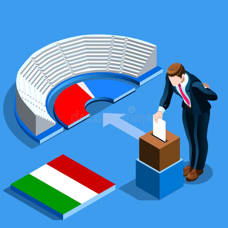 Voto italiano de la gente de la elección de Italia en la urna isométrica libre illustration Voto italiano de la gente de la elección de Italia en la urna isométrica libre illustration