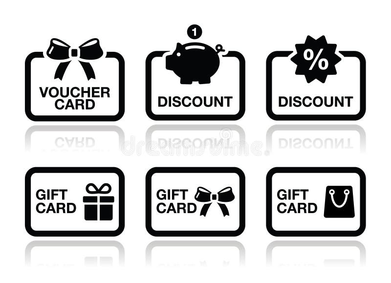 Voucher, gift, discount card vector icons set