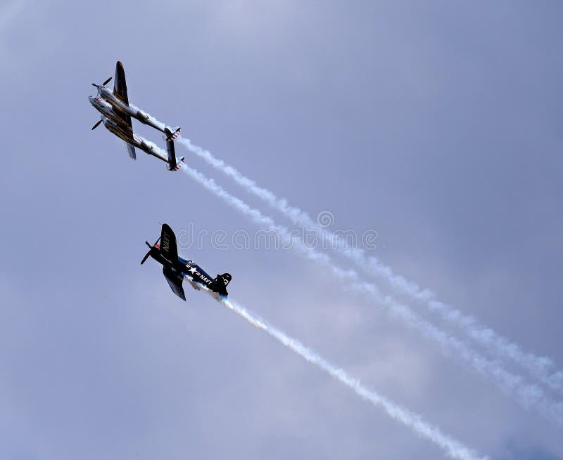 Vought Corsair F4U and Lockheed lightning. royalty free stock photography Vought Corsair F4U and Lockheed lightning. royalty free stock photography