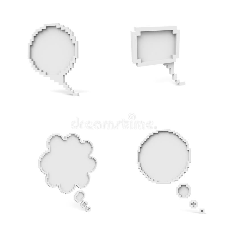 Voxel Low Poly Speech Bubble Icons Blank Empty Speech Bubble Concept - Isometric 3D Pixel Art for Design Project stock illustration