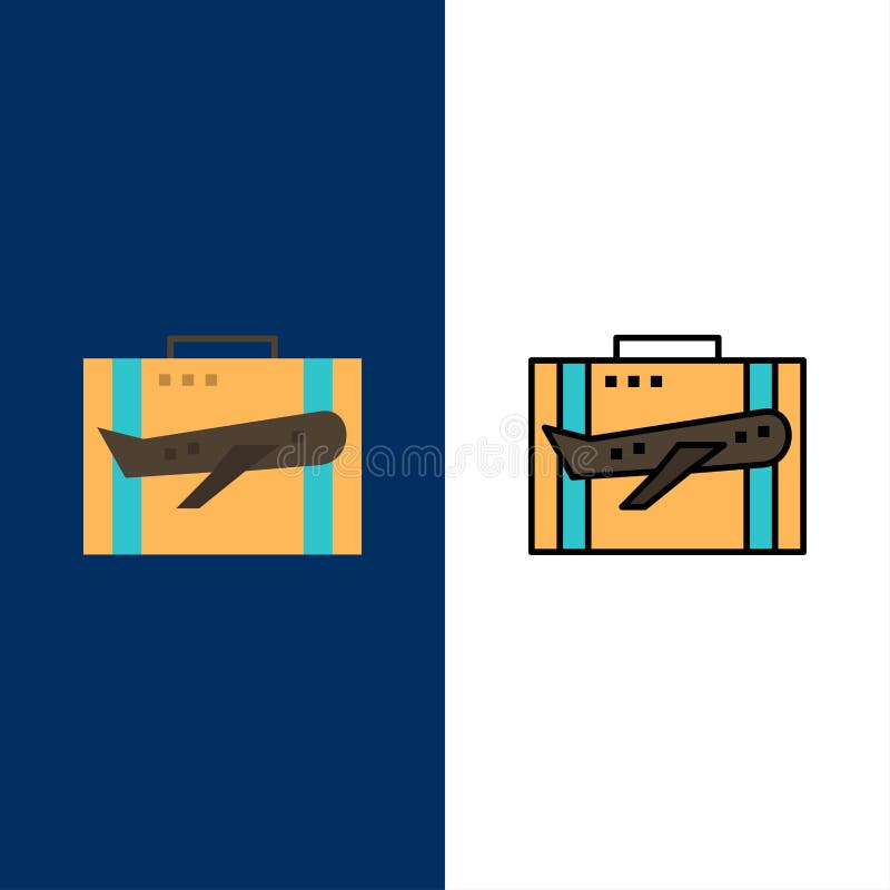 Voyage, bagages, affaires, cas, bagage, dossier, icônes de valise L'appartement et la ligne icône remplie ont placé le fond bleu illustration stock Voyage, bagages, affaires, cas, bagage, dossier, icônes de valise L'appartement et la ligne icône remplie ont placé le fond bleu illustration stock