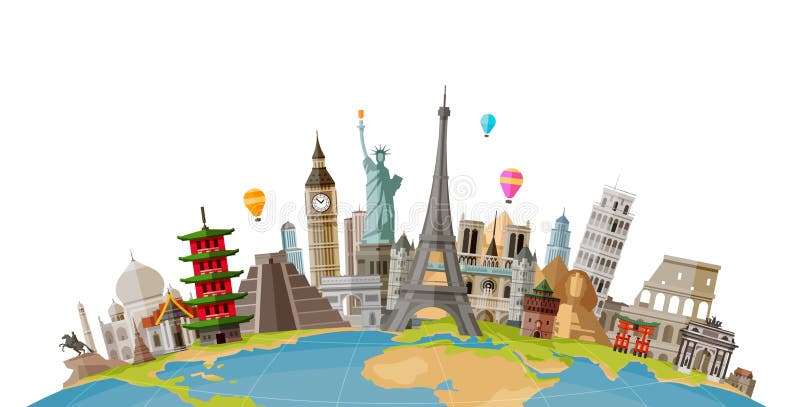 Voyage, concept de voyage Monuments célèbres des pays du monde Illustration de vecteur Voyage, concept de voyage Monuments célèbres des pays du monde Illustration de vecteur