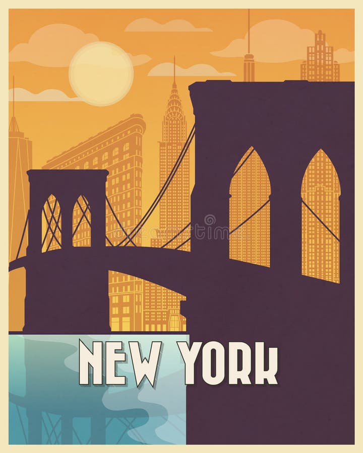 Voyage D&rsquo;affiche De Vintage De New York Illustration de Vecteur