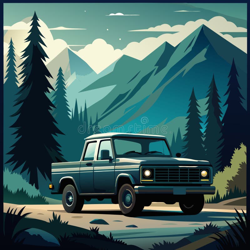 Voyage en camion vintage à travers majestueux paysage de montagne illustration stock