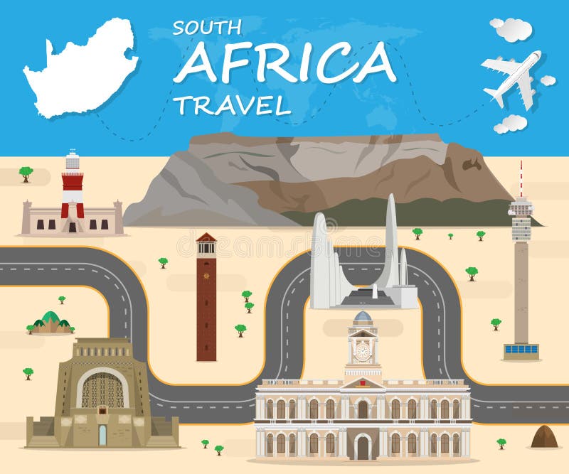 Voyage et voyage globaux de point de repère de fond de voyage de l'Afrique du Sud illustration libre de droits Voyage et voyage globaux de point de repère de fond de voyage de l'Afrique du Sud illustration libre de droits