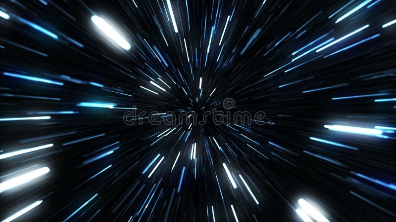 Voyage hyperespace à grande vitesse à travers les étoiles et tunnel cosmique avec des pistes lumineuses futuriste voyage d'animati illustration libre de droits