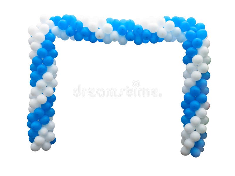 Voûte colorée des ballons blancs et bleus d'isolement au-dessus du fond image stock Voûte colorée des ballons blancs et bleus d'isolement au-dessus du fond image stock