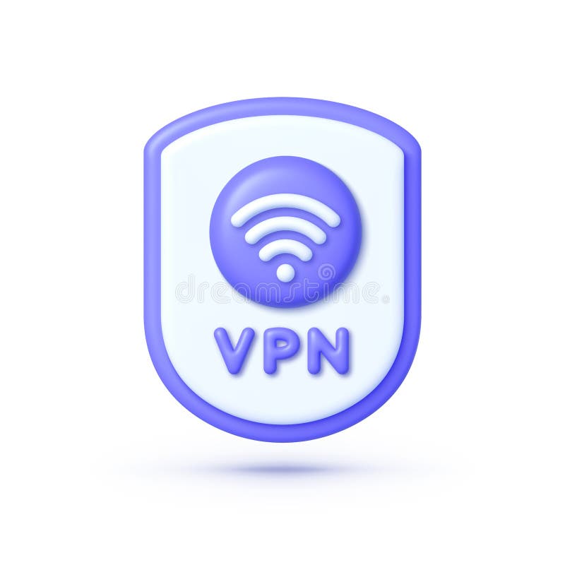 VPN icon in 3d style. Vpn Shield and lock with vpn icon. Safe for wifi and server. Wifi internet signal symbols in the stock illustration