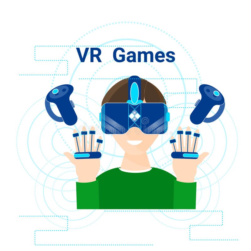 Vr Games Banner Man Wearing Virtual Reality Headset Modern Gaming Technology Concept royalty free illustration Vr Games Banner Man Wearing Virtual Reality Headset Modern Gaming Technology Concept royalty free illustration