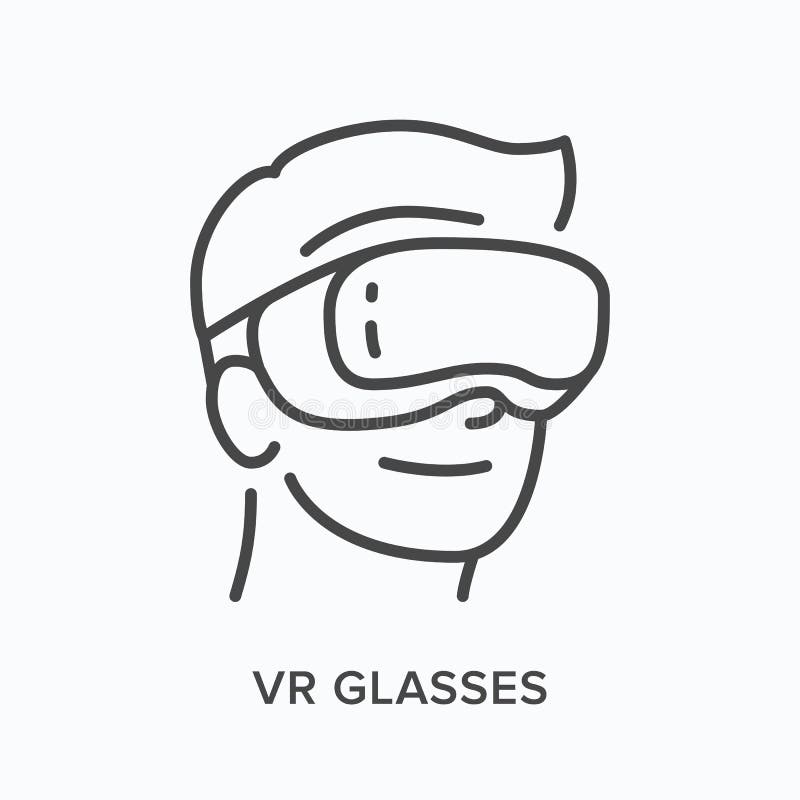 Vr Glasses Flat Line Icon. Vector Outline Illustration of Man in