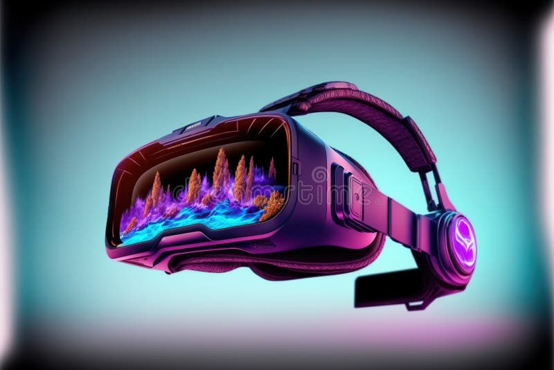 VR Goggle Glasses Reflection of Metaverse Cyberspace with Neon Light