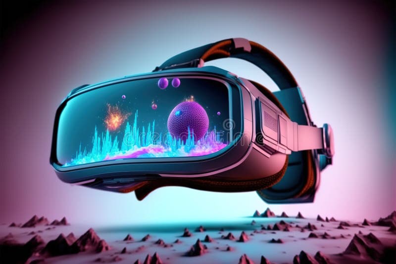 VR Goggle Glasses Reflection of Metaverse Cyberspace with Neon Light