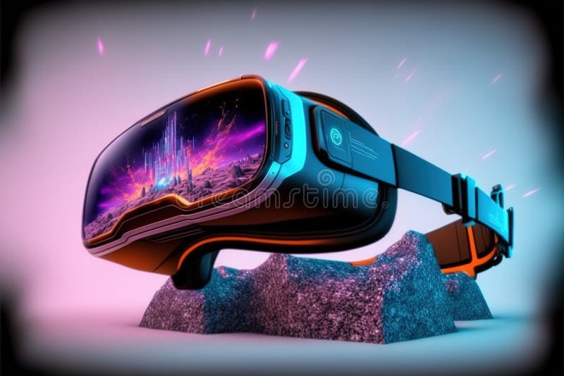 VR Goggle Glasses Reflection of Metaverse Cyberspace with Neon Light