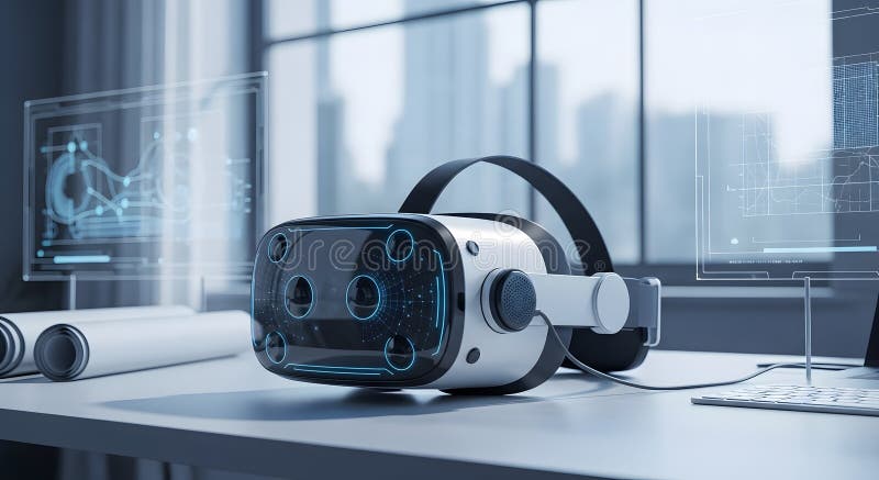 Vr Headset Future Tech Immersive Experience Modern Office Workspace Visualization vector illustration