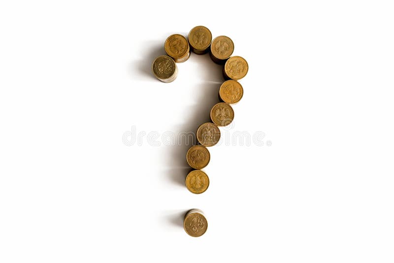 Vraagteken van muntstukken op een witte achtergrond wordt gemaakt die royalty-vrije stock afbeelding Vraagteken van muntstukken op een witte achtergrond wordt gemaakt die royalty-vrije stock afbeelding