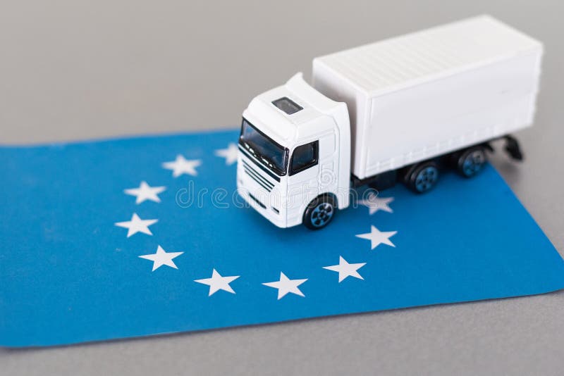 Truck on the European Union flag. Cargo. Truck on the European Union flag. Cargo