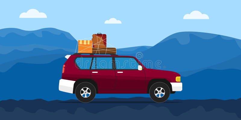 Vrachtwagenhuis die zich op de weg met blauwe berg als achtergrond bewegen stock illustratie Vrachtwagenhuis die zich op de weg met blauwe berg als achtergrond bewegen stock illustratie