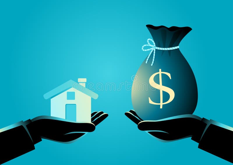Vector illustration of real estate agent handover a house to a buyer. Vector illustration of real estate agent handover a house to a buyer