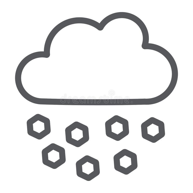Vremea pictogramei liniei de grindină și grafica vectorială a norilor meteorologici semnează un tipar liniar pe fond alb. vector illustration