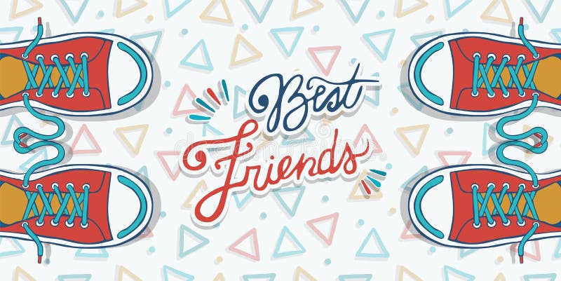 Friendship Day banner illustration of two friends sneaker shoes and text quote for special social celebration. Friendship Day banner illustration of two friends sneaker shoes and text quote for special social celebration